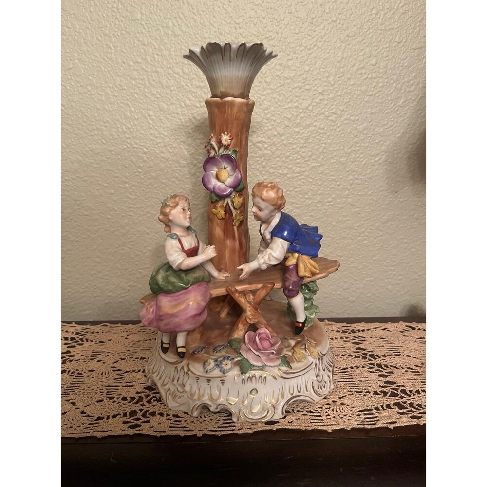 Antique Dresden Von Schierholz Couple on Seesaw Candle Holder